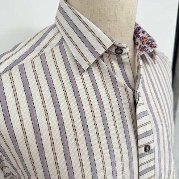 Robert Graham Woven Button Front Long Sleeve Shirt SLATER White Purple M - Picture 10 of 10